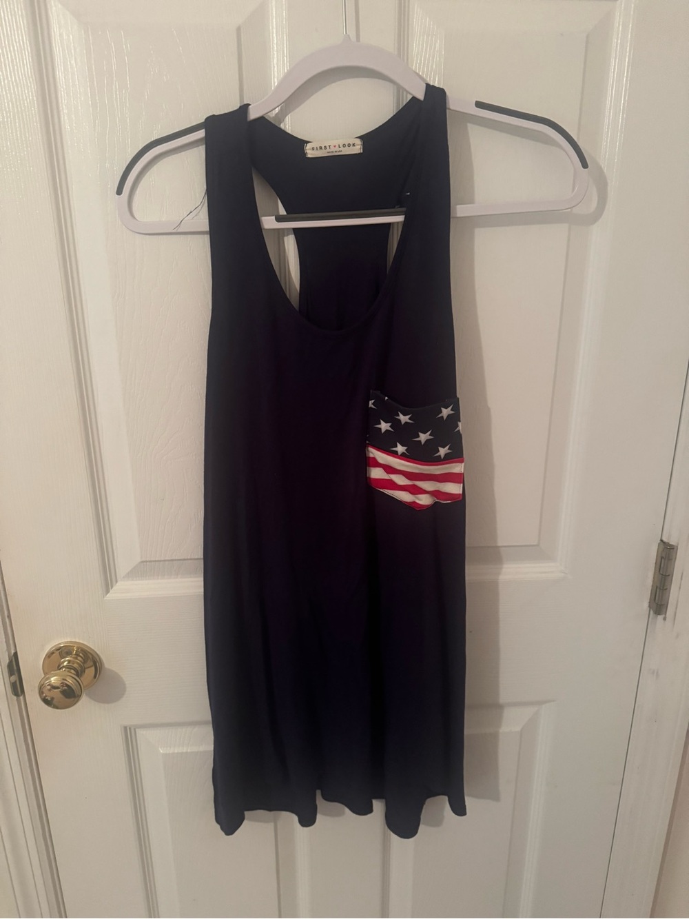 Navy Tank Top with American Flag Pocket - Heartloom